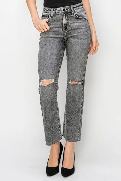 RISEN High Waist Distressed Straight Jeans sold by Charming Charlie