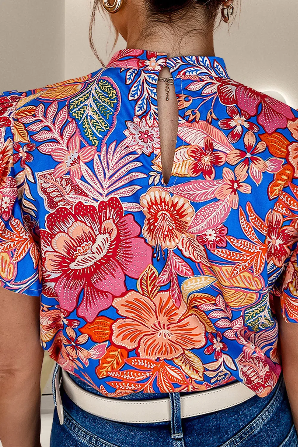 Ruffled Printed Mock Neck Short Sleeve Blouse sold by Charming Charlie product image thumbnail 2