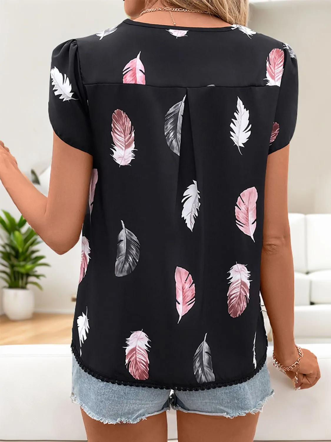 Printed V-Neck Short Sleeve Blouse sold by Charming Charlie product image thumbnail 2