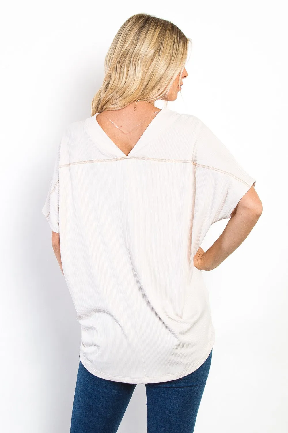 Be Stage Full Size V-Neck Short Sleeve Ribbed Top sold by Charming Charlie product image thumbnail 2