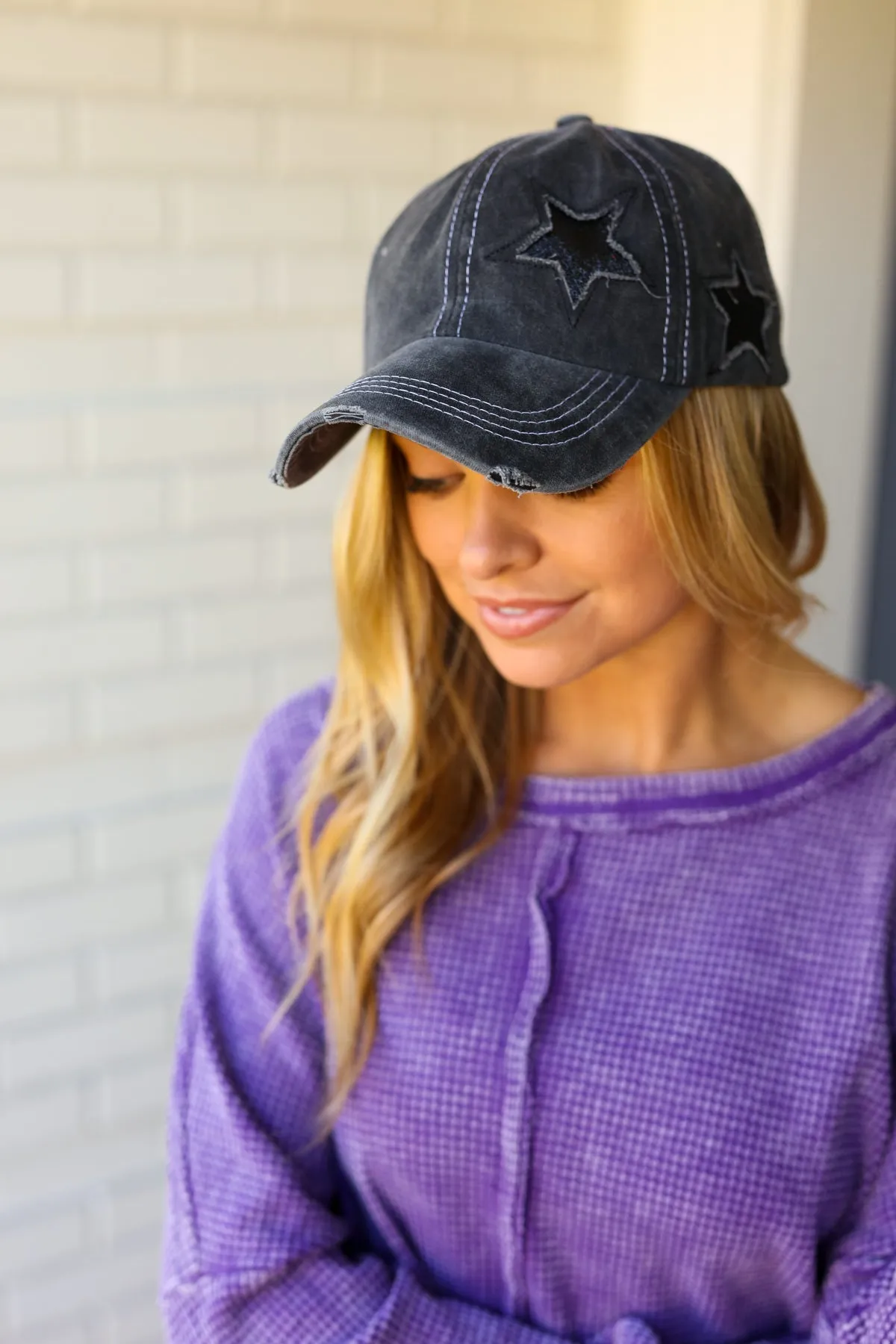 Charcoal Glitter Star Distressed Baseball Cap sold by Charming Charlie product image thumbnail 4