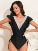 Ruffled V-Neck One-Piece Swimwear sold by Charming Charlie