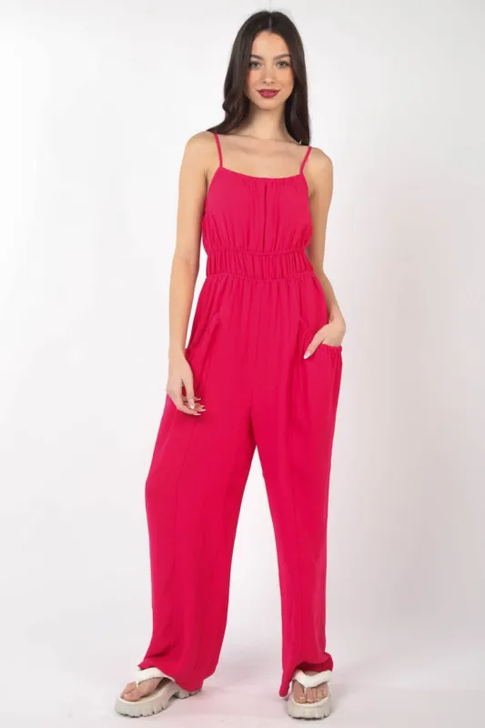 VERY J Pintuck Detail Woven Sleeveless Jumpsuit made by Charming Charlie