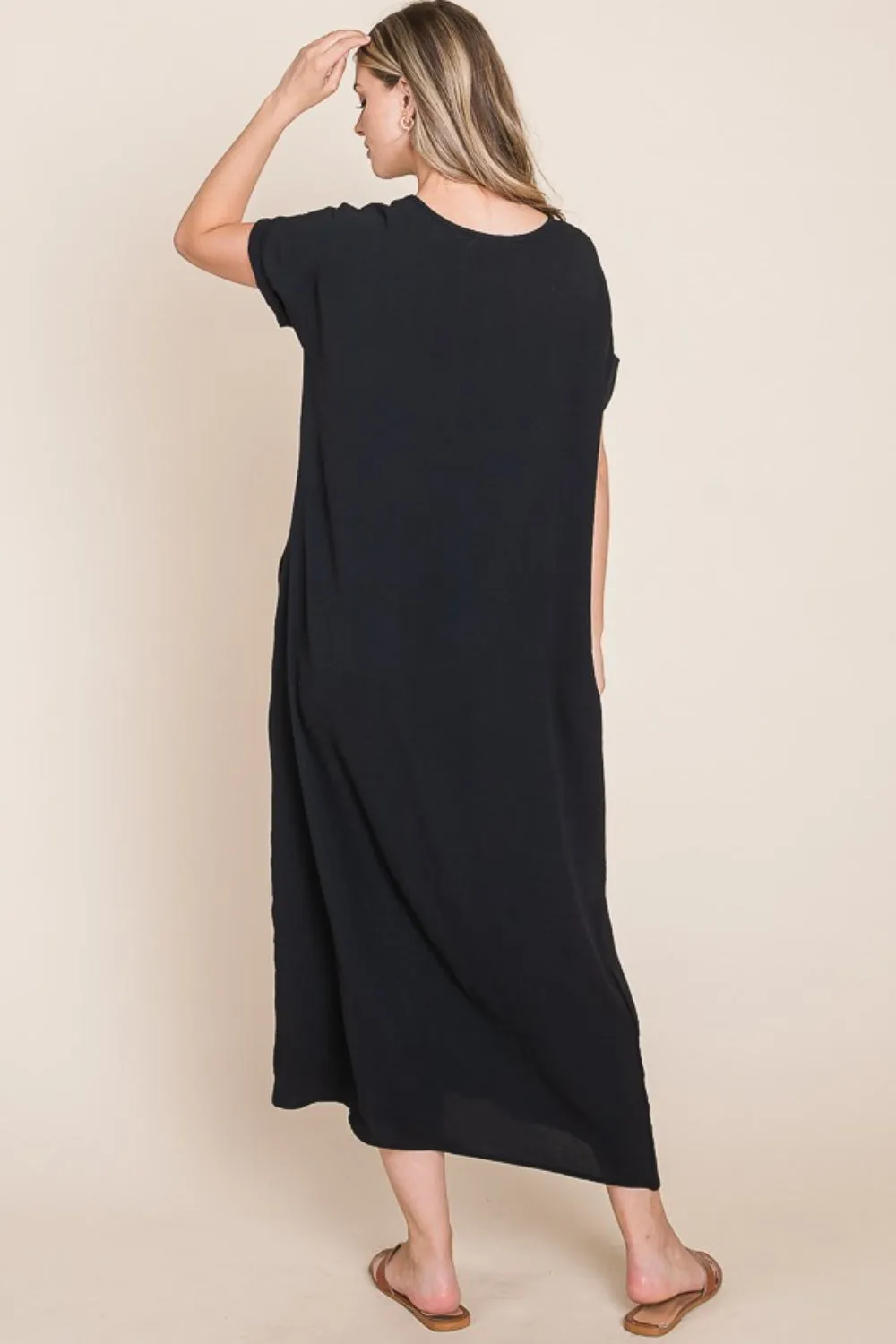 BOMBOM Round Neck Short Sleeve Midi Dress with Pockets sold by Charming Charlie product image thumbnail 2