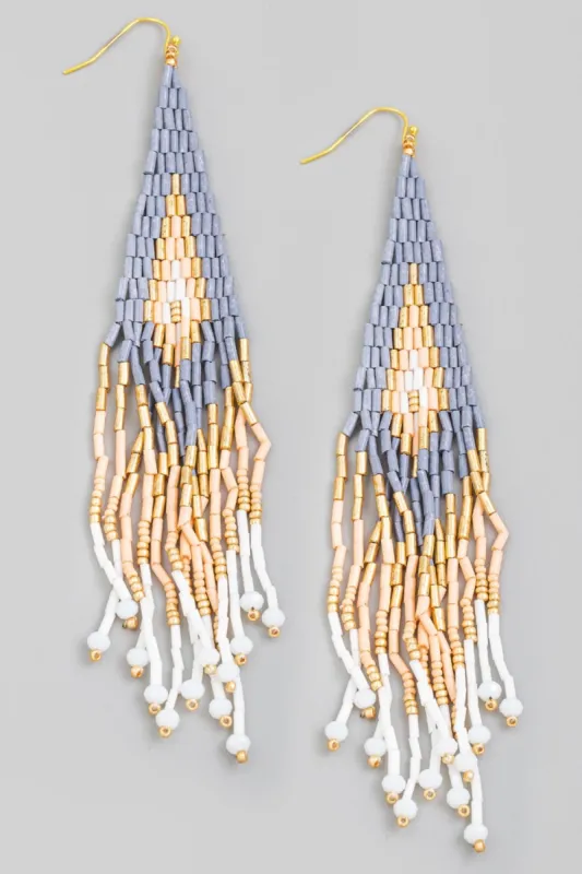 Fame Seed Beaded Fringe Drop Earrings sold by Charming Charlie