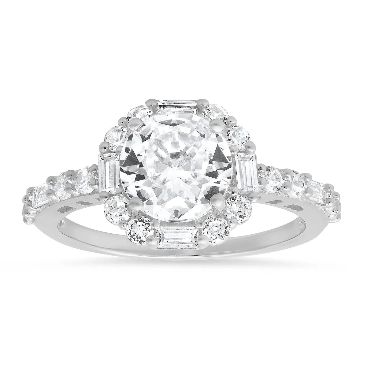 Sterling Silver Round and Baguette-cut Halo CZ Ring sold by Charming Charlie