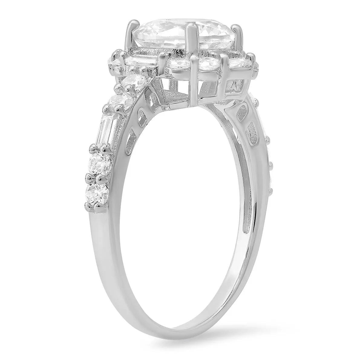 Sterling Silver Round and Baguette-cut Halo CZ Ring sold by Charming Charlie product image thumbnail 3