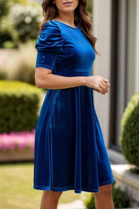 Velvet Round Neck Puff Sleeve Dress sold by Charming Charlie
