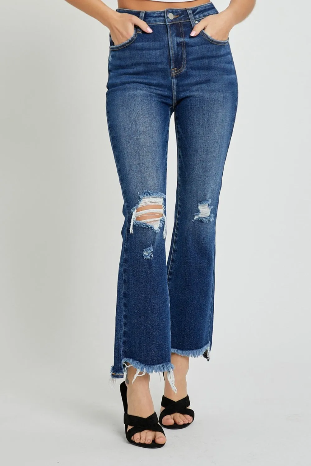 RISEN High Rise Distressed Crop Flare Jeans sold by Charming Charlie product image thumbnail 5