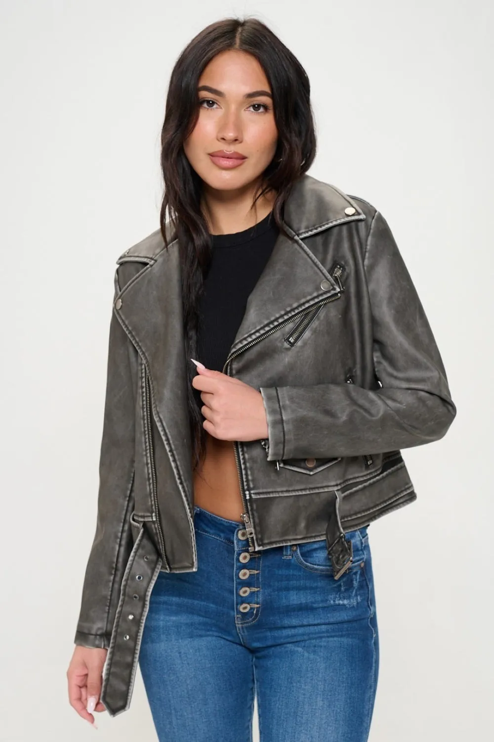 Coalition LA Zip Up Biker Jacket with Belt sold by Charming Charlie product image thumbnail 4