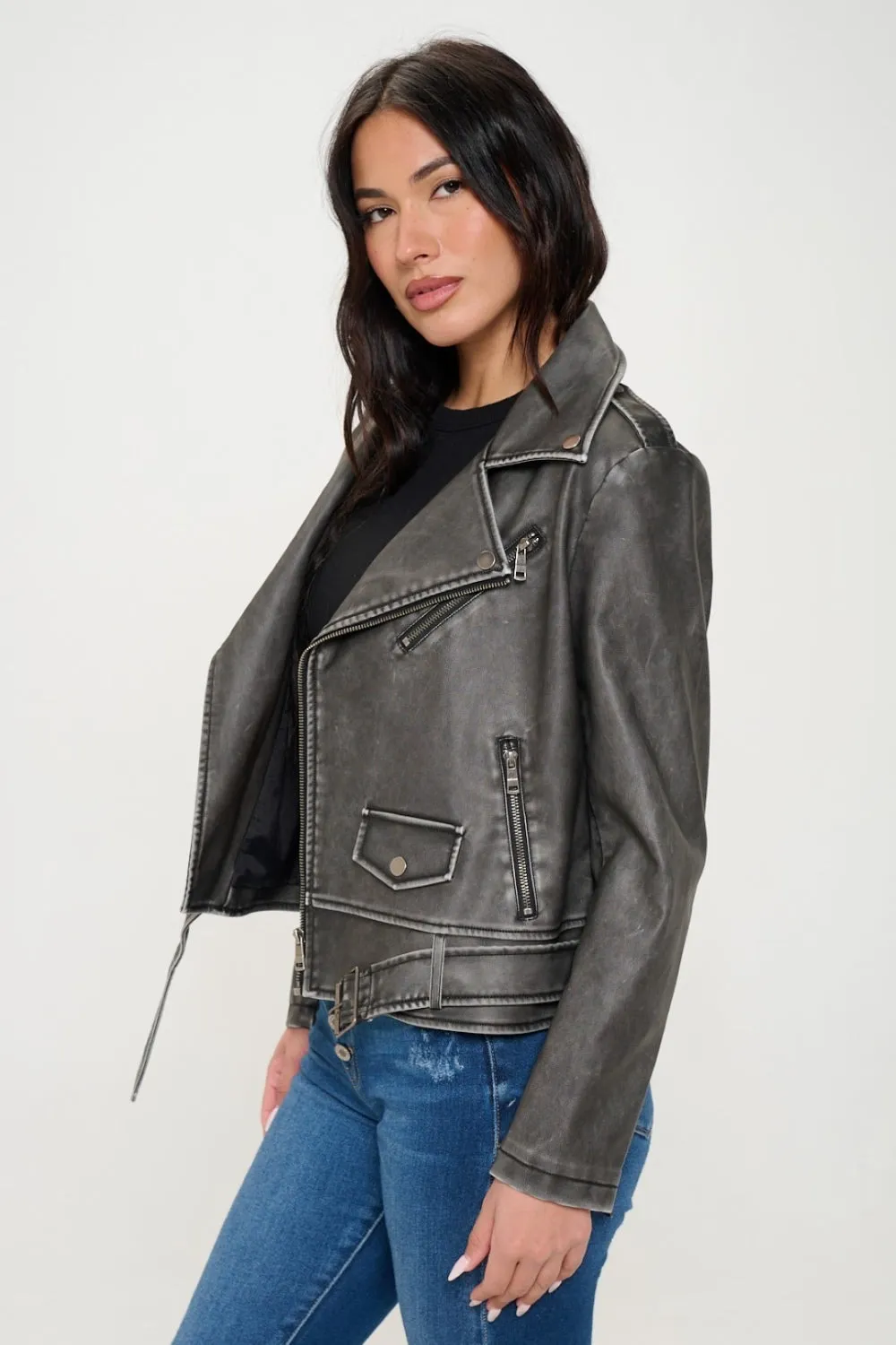 Coalition LA Zip Up Biker Jacket with Belt sold by Charming Charlie