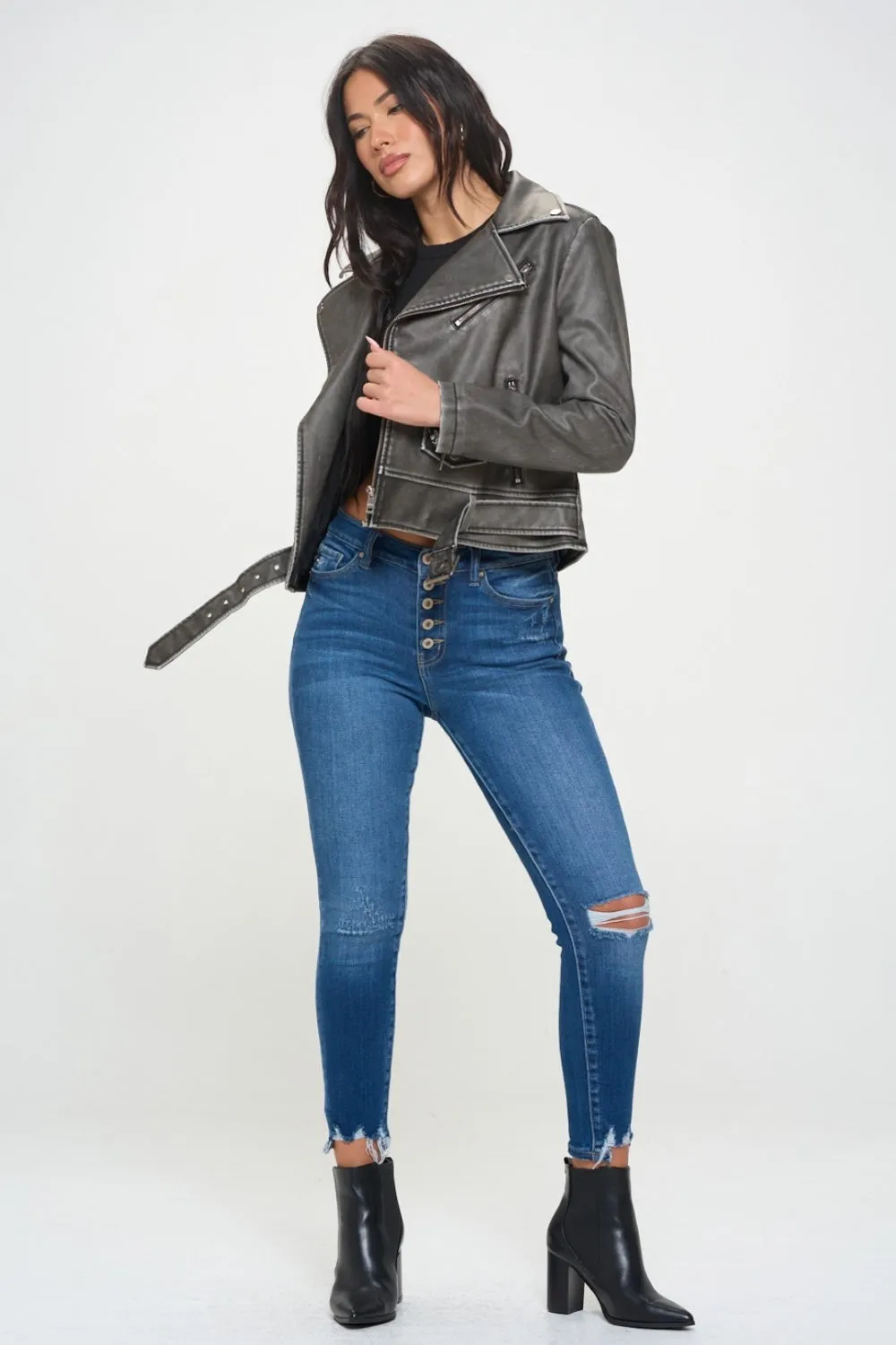 Coalition LA Zip Up Biker Jacket with Belt sold by Charming Charlie product image thumbnail 5