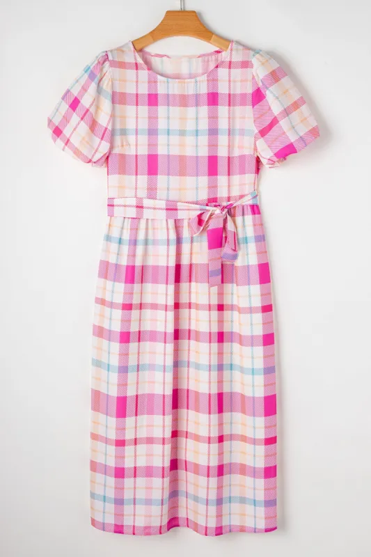 Tied Plaid Round Neck Short Sleeve Dress sold by Charming Charlie
