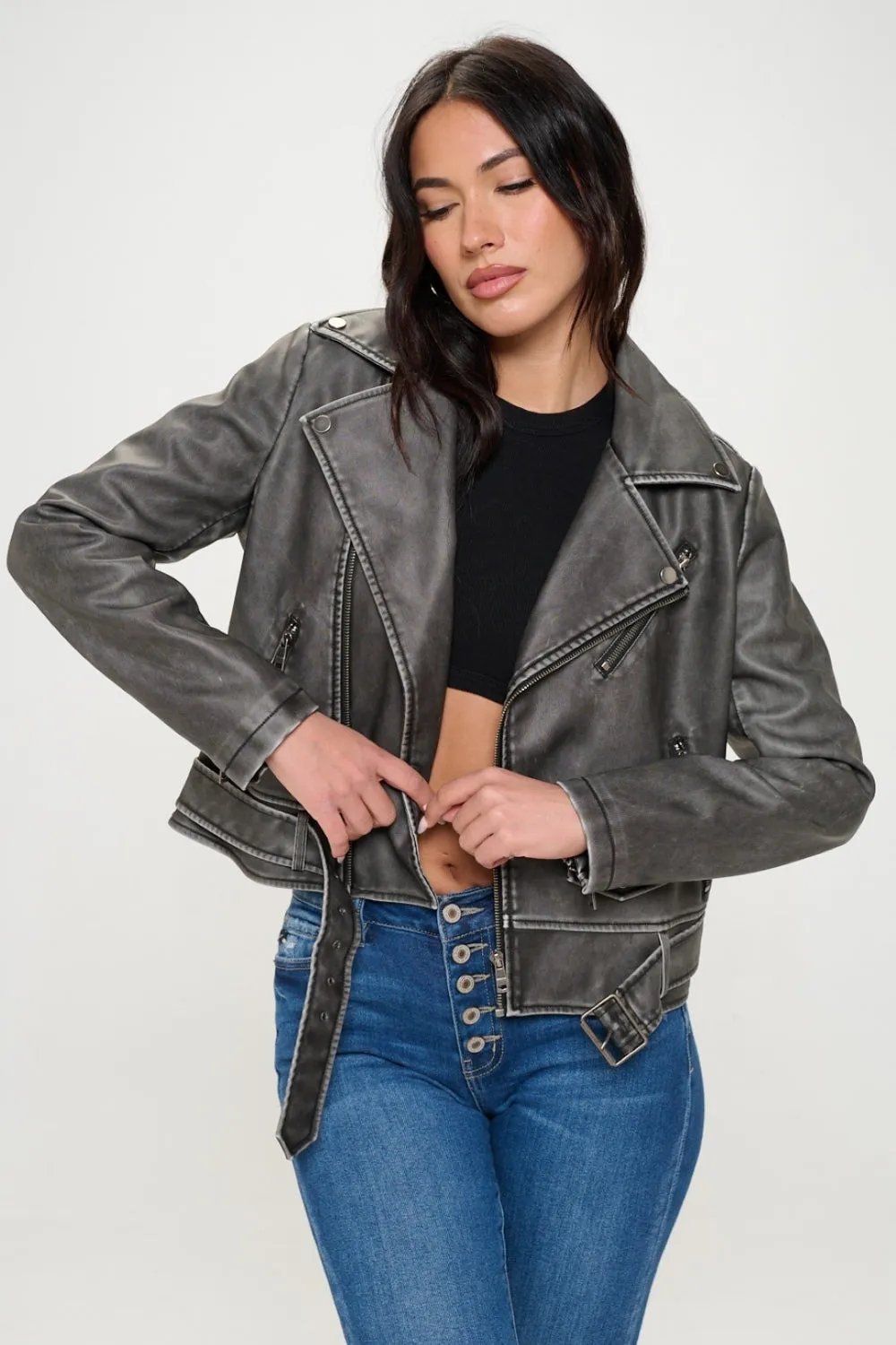 Coalition LA Zip Up Biker Jacket with Belt sold by Charming Charlie product image thumbnail 3