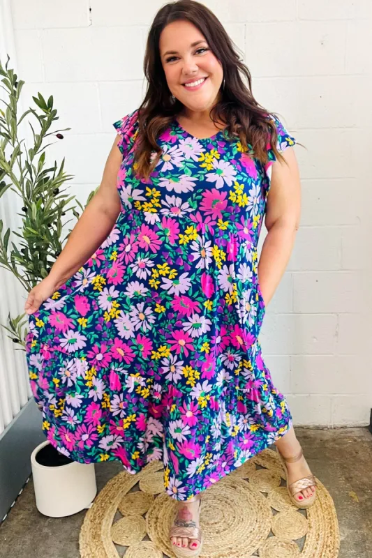 Diva Dreams Navy & Lilac Floral Fit & Flare Midi Dress sold by Charming Charlie