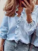 Full Size Ruffled V-Neck Long Sleeve Blouse sold by Charming Charlie