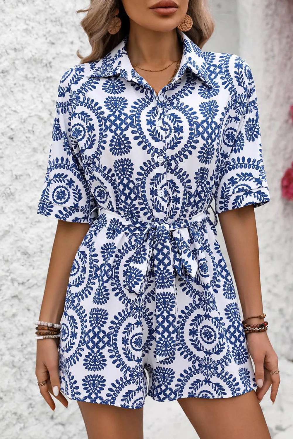 Tied Printed Short Sleeve Romper sold by Charming Charlie product image thumbnail 2