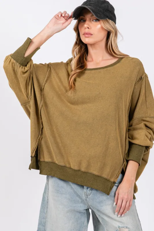 SAGE + FIG Mineral Wash Side Slit Oversized Sweatshirt sold by Charming Charlie