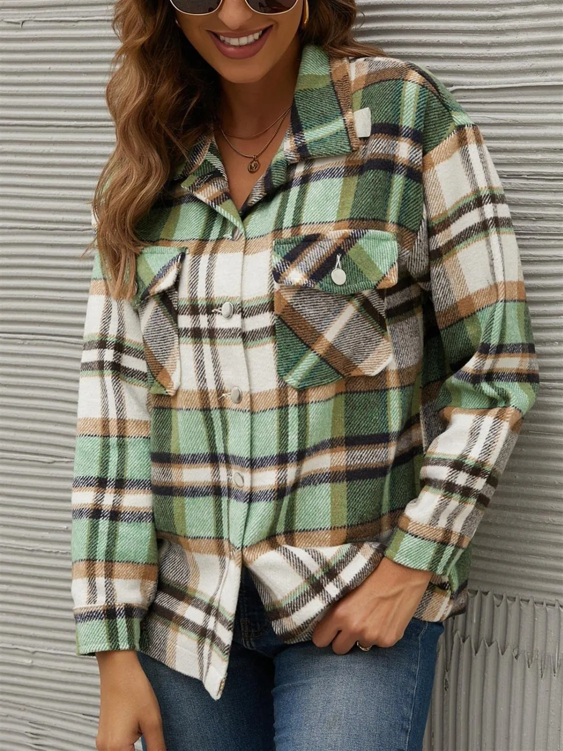 Plaid Collared Neck Long Sleeve Jacket sold by Charming Charlie product image thumbnail 3