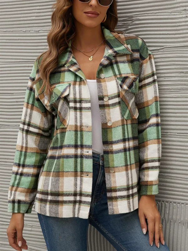 Plaid Collared Neck Long Sleeve Jacket sold by Charming Charlie