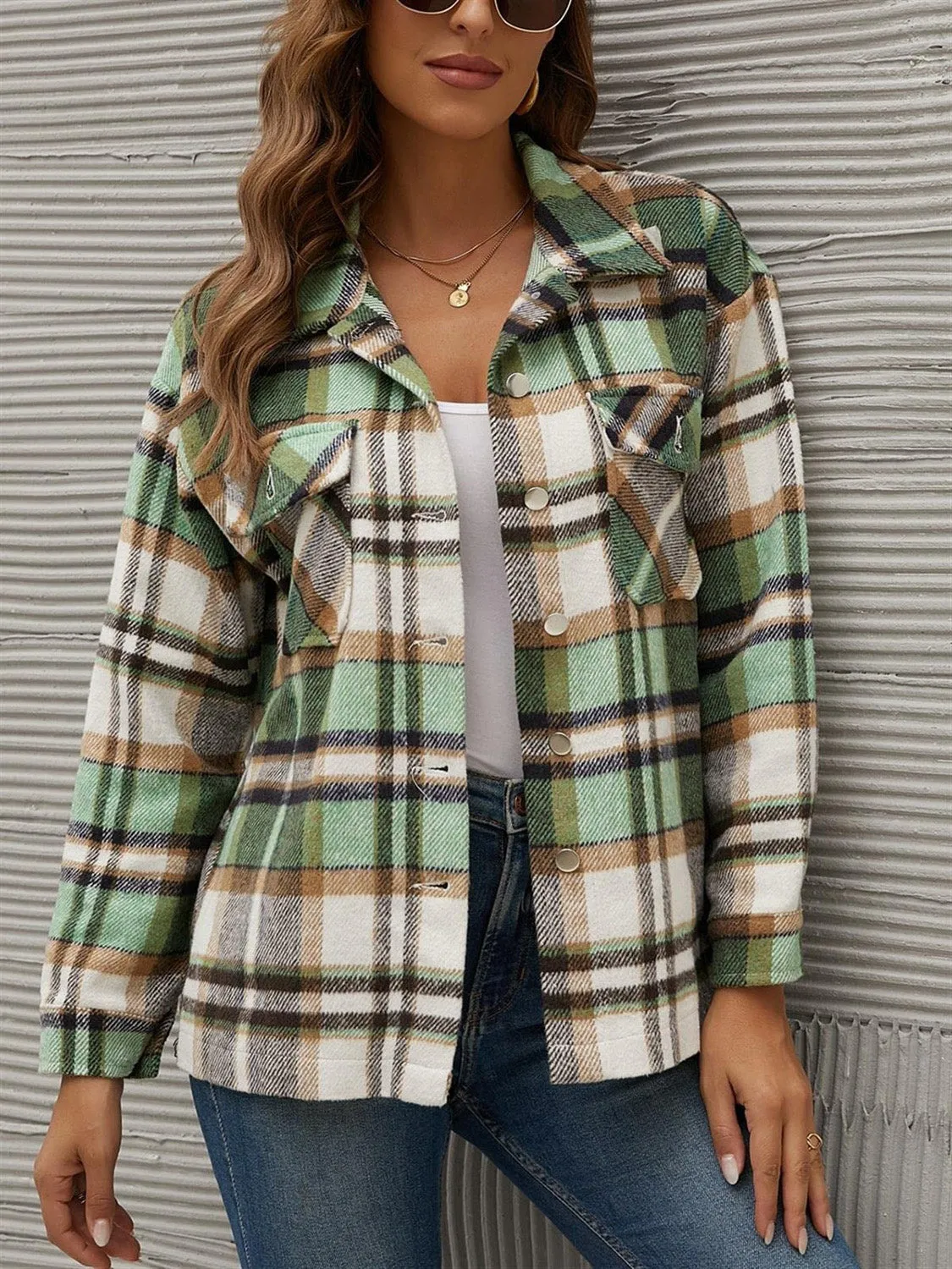 Plaid Collared Neck Long Sleeve Jacket sold by Charming Charlie