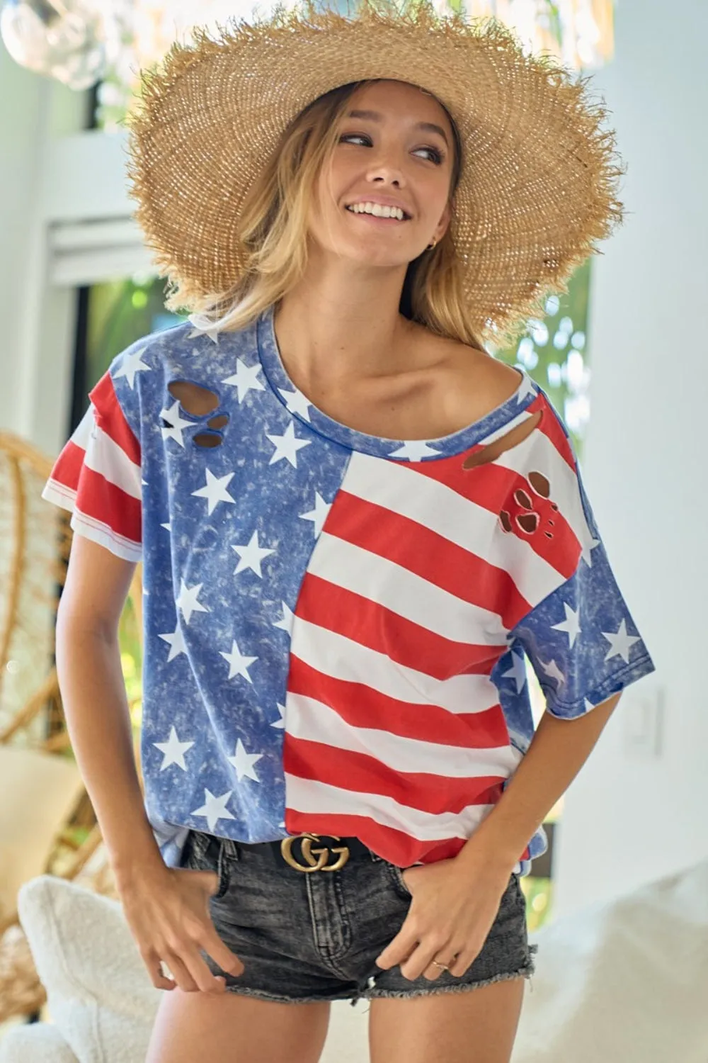 BiBi American Flag Theme Short Sleeve T-Shirt sold by Charming Charlie