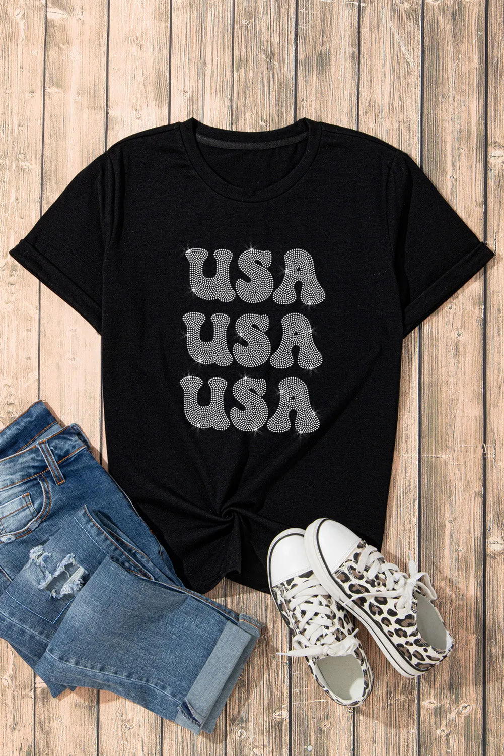USA Rhinestone Round Neck Short Sleeve T-Shirt sold by Charming Charlie product image thumbnail 3