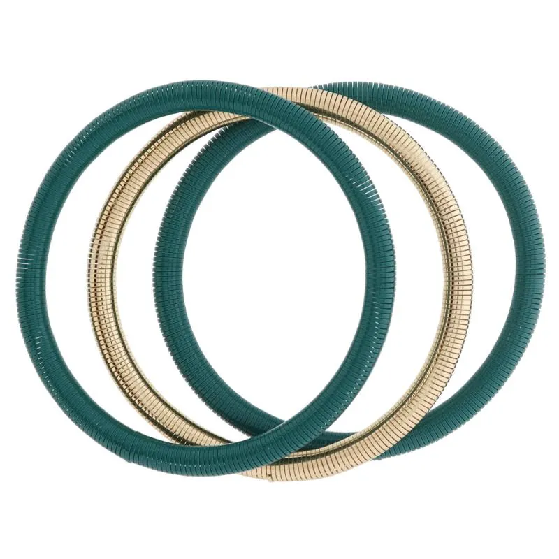 Set of 3, Green and Gold Stretchy Bangles Bracelet, 8" Around sold by Charming Charlie
