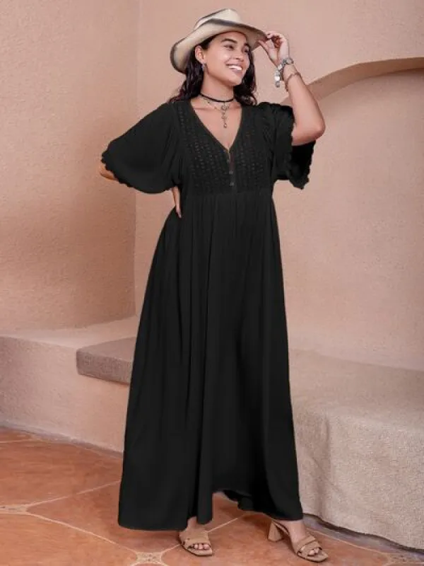 Plus Size Buttoned V-Neck Half Sleeve Dress sold by Charming Charlie