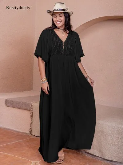 Plus Size Buttoned V-Neck Half Sleeve Dress sold by Charming Charlie product image thumbnail 5