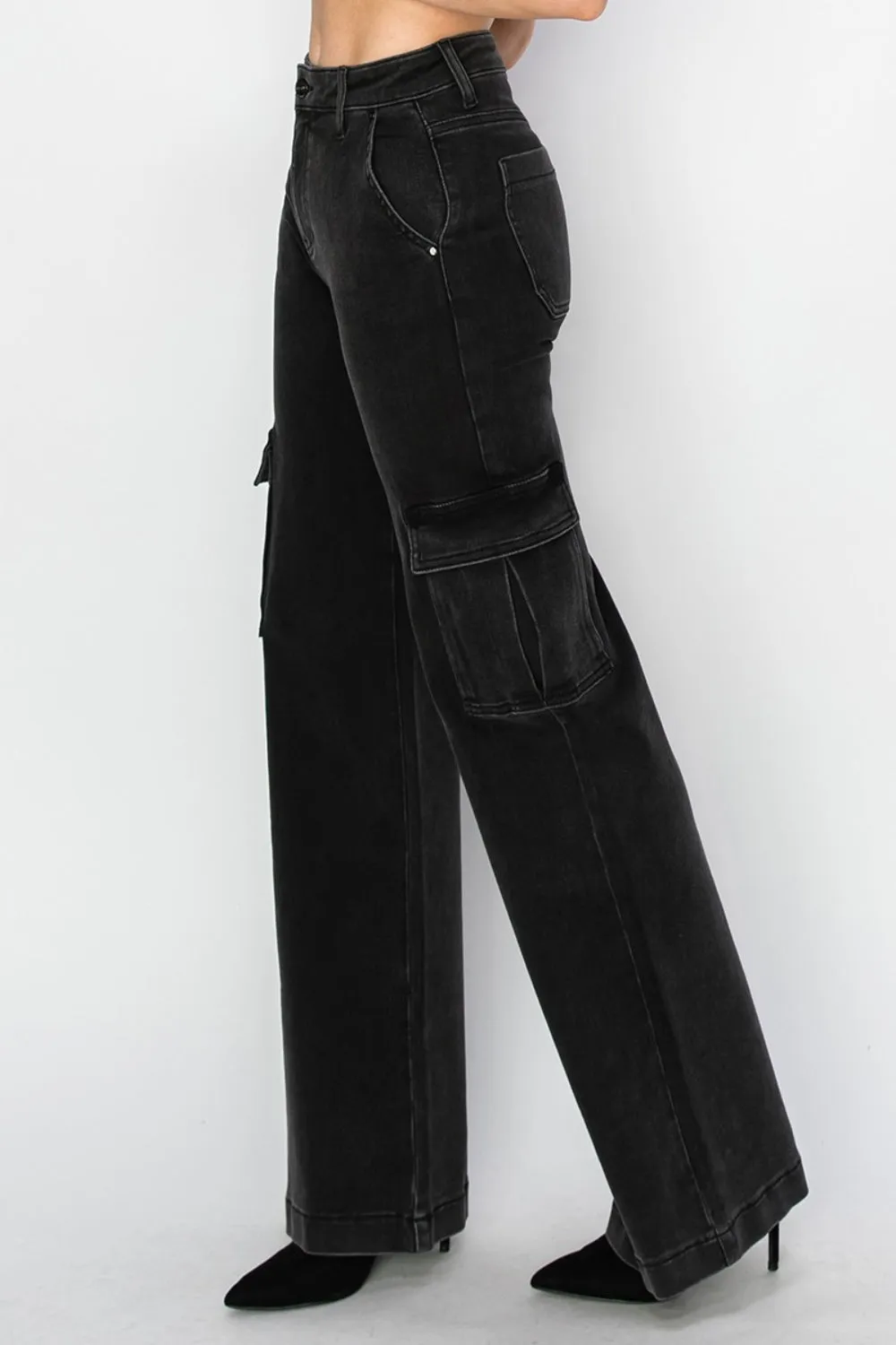 Risen Full Size High Rise Wide Leg Cargo Jeans sold by Charming Charlie product image thumbnail 3