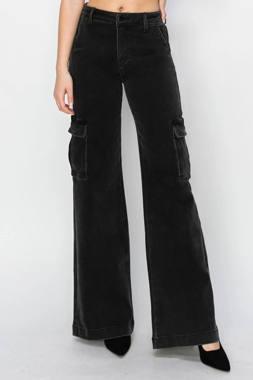 Risen Full Size High Rise Wide Leg Cargo Jeans sold by Charming Charlie product image thumbnail 4