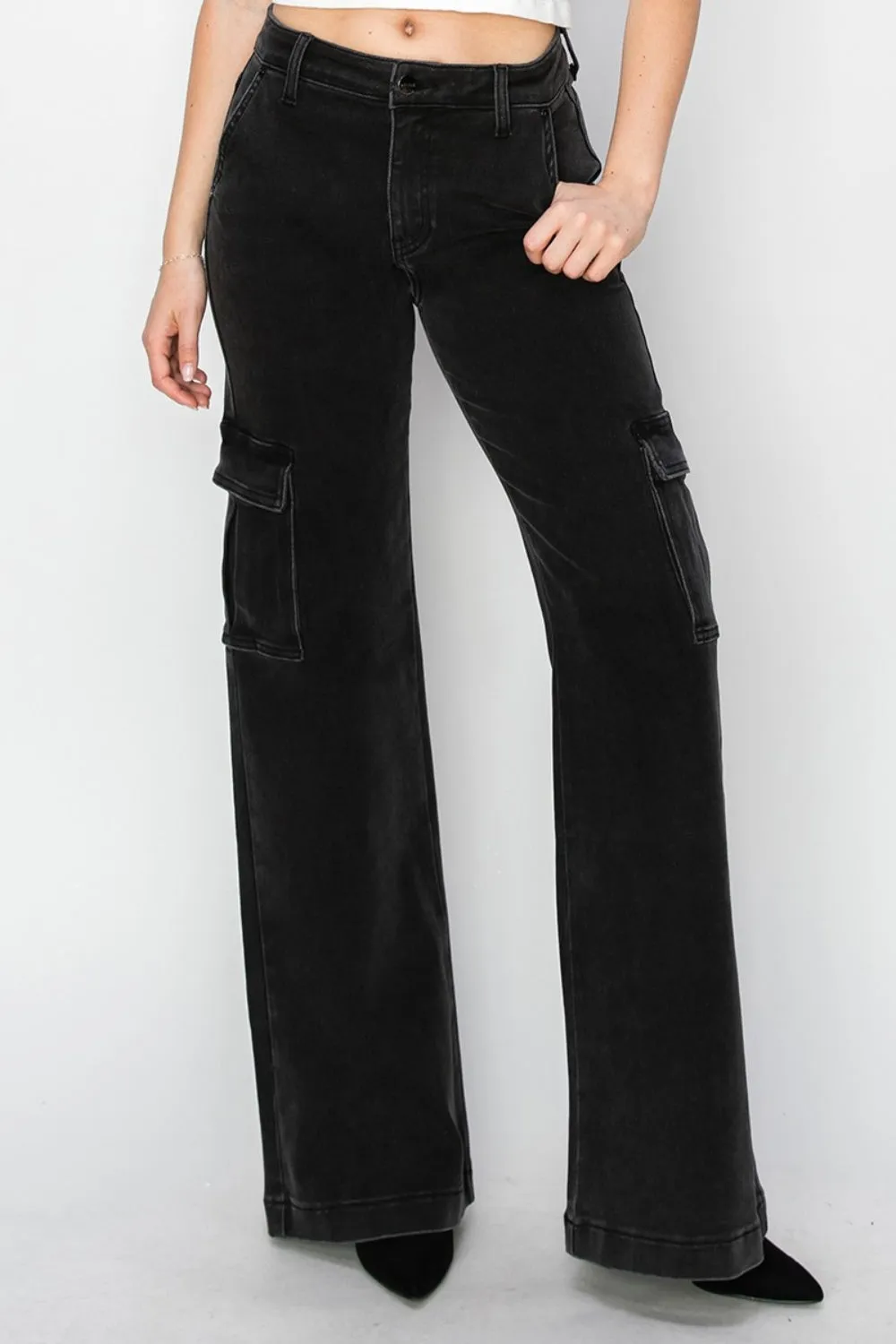 Risen Full Size High Rise Wide Leg Cargo Jeans sold by Charming Charlie