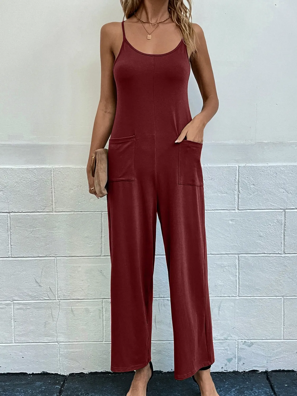 Pocketed Spaghetti Strap Wide Leg Jumpsuit sold by Charming Charlie product image thumbnail 3