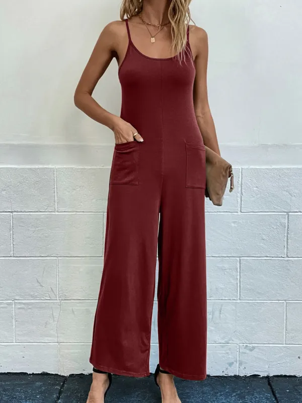 Pocketed Spaghetti Strap Wide Leg Jumpsuit sold by Charming Charlie