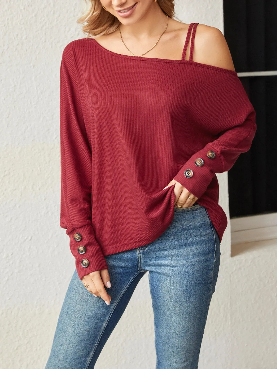 Asymmetrical Neck Long Sleeve T-Shirt sold by Charming Charlie product image thumbnail 5