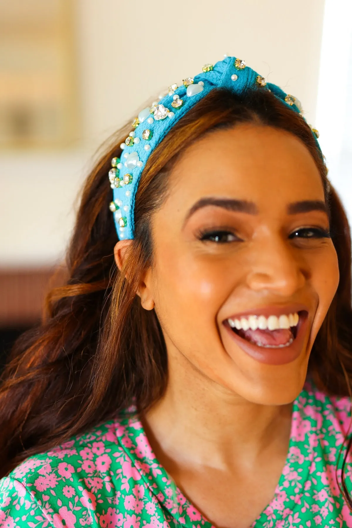 Blue Heart Pearl & Jewel Knot Knit Headband sold by Charming Charlie product image thumbnail 2