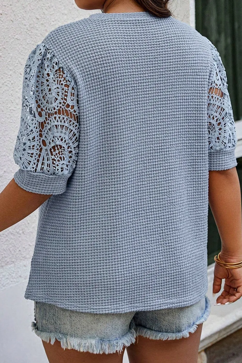 Plus Size Openwork Round Neck Half Sleeve Blouse sold by Charming Charlie product image thumbnail 2