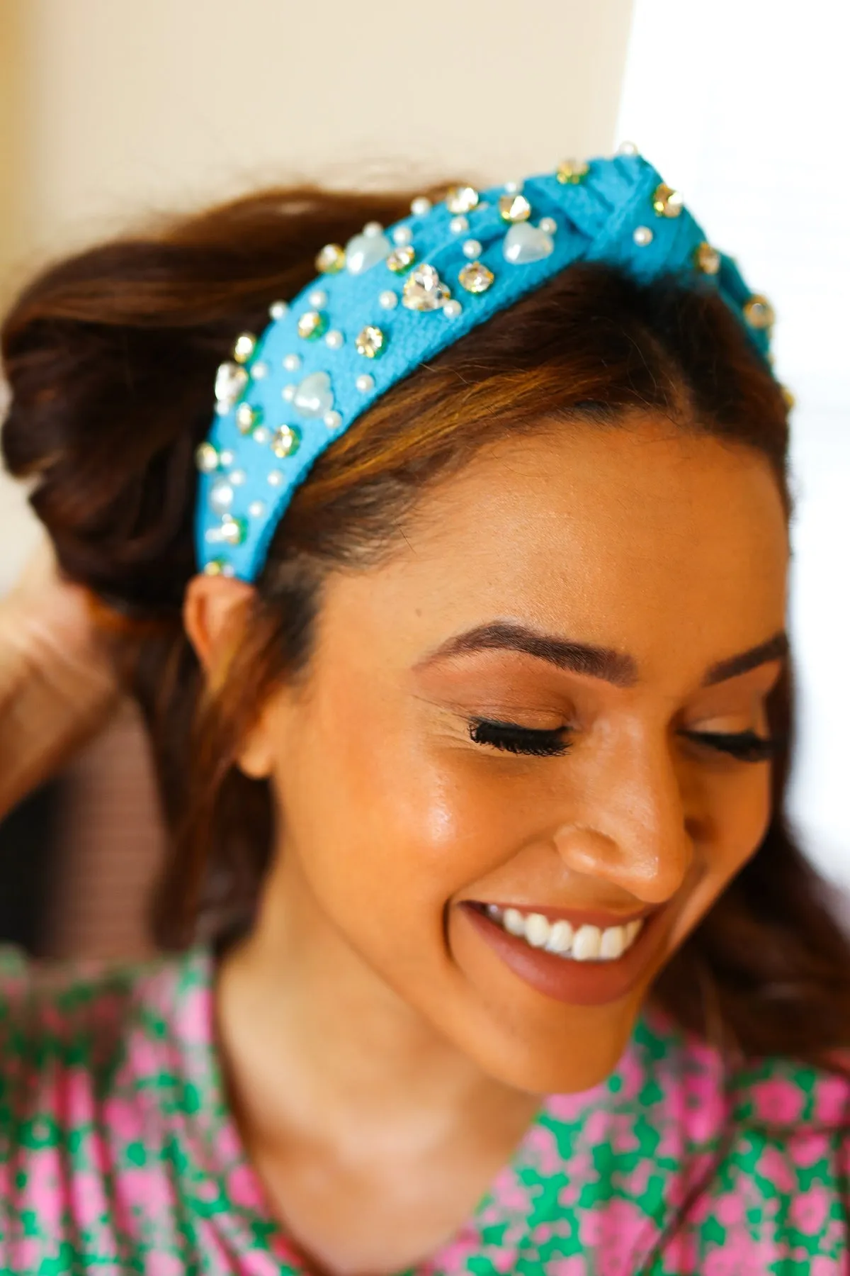 Blue Heart Pearl & Jewel Knot Knit Headband sold by Charming Charlie product image thumbnail 5