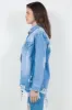 American Bazi Raw Hem Distressed Long Sleeve Denim Jacket sold by Charming Charlie
