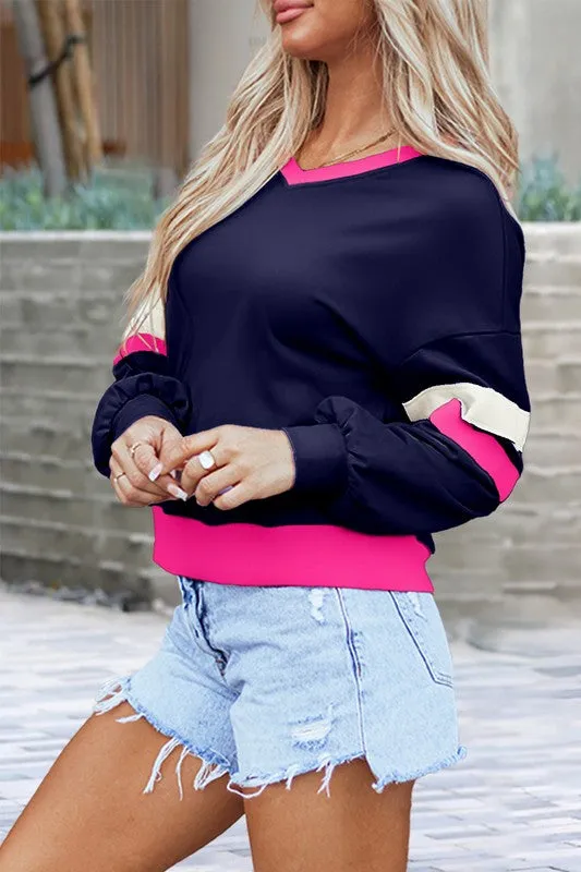 Rib Patchwork Drop Shoulder V Neck Sweatshirt sold by Charming Charlie product image thumbnail 4