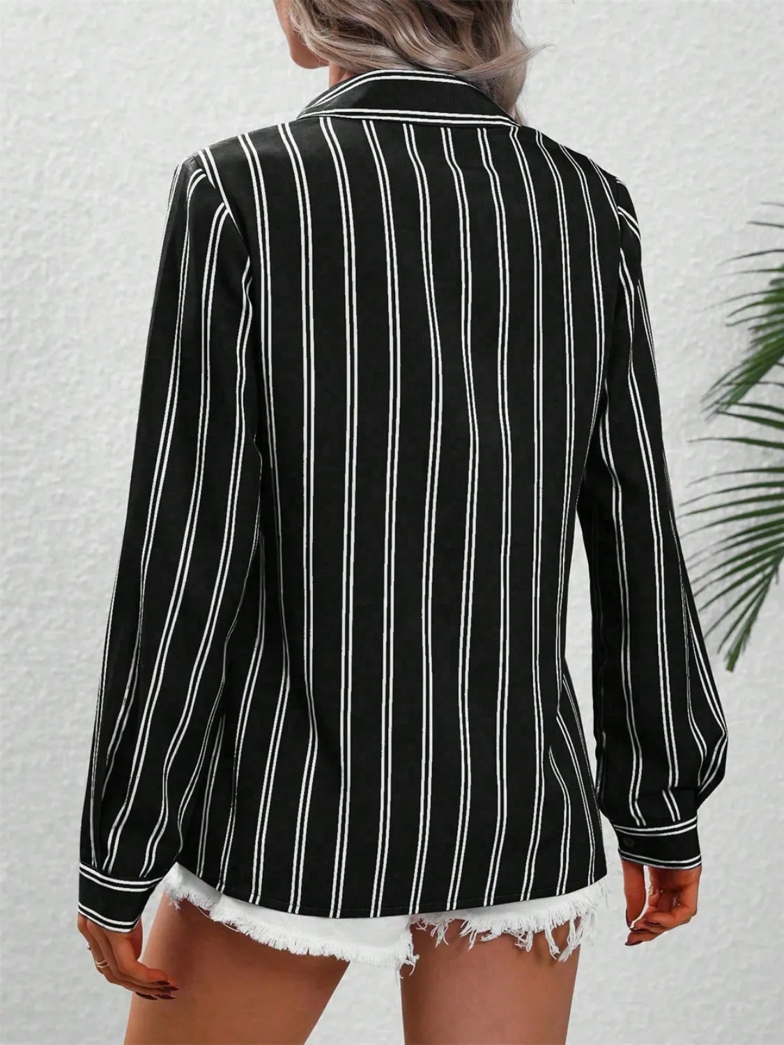 Striped Collared Neck Long Sleeve Shirt sold by Charming Charlie product image thumbnail 2