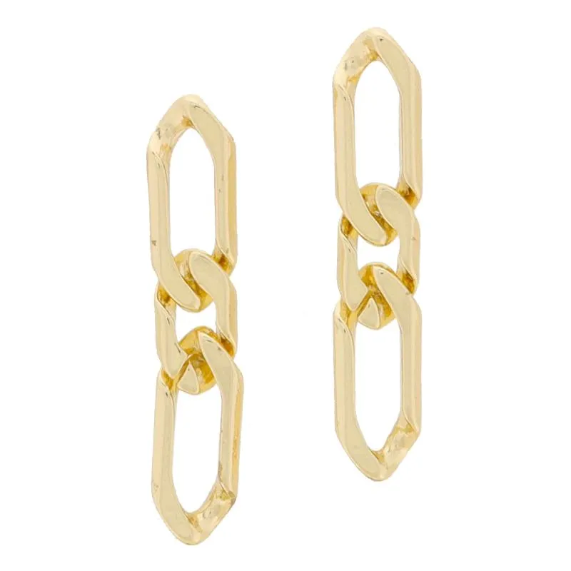 18K Gold Plated Long, Short, Long Pressed Chain Links Earrings, 1.85" Top to Bottom sold by Charming Charlie