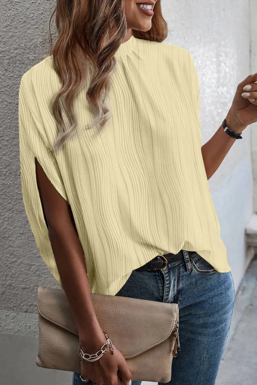 Textured Mock Neck Half Sleeve Blouse sold by Charming Charlie