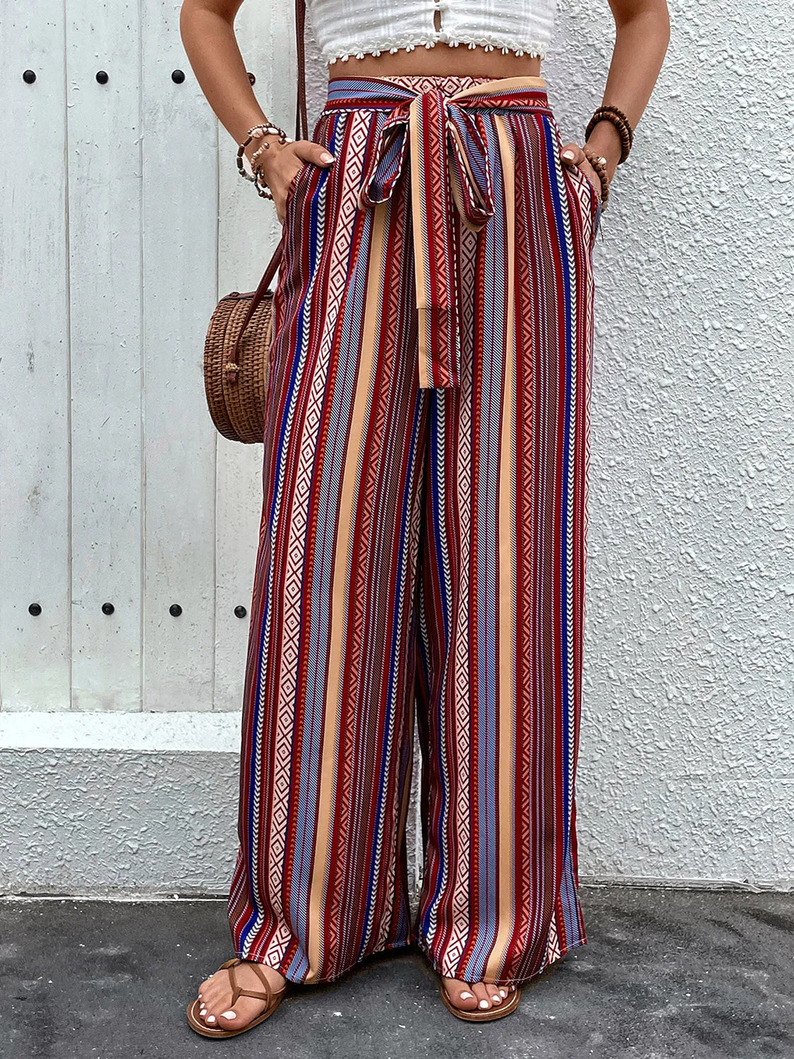 Tied Geometric Wide Leg Pants sold by Charming Charlie