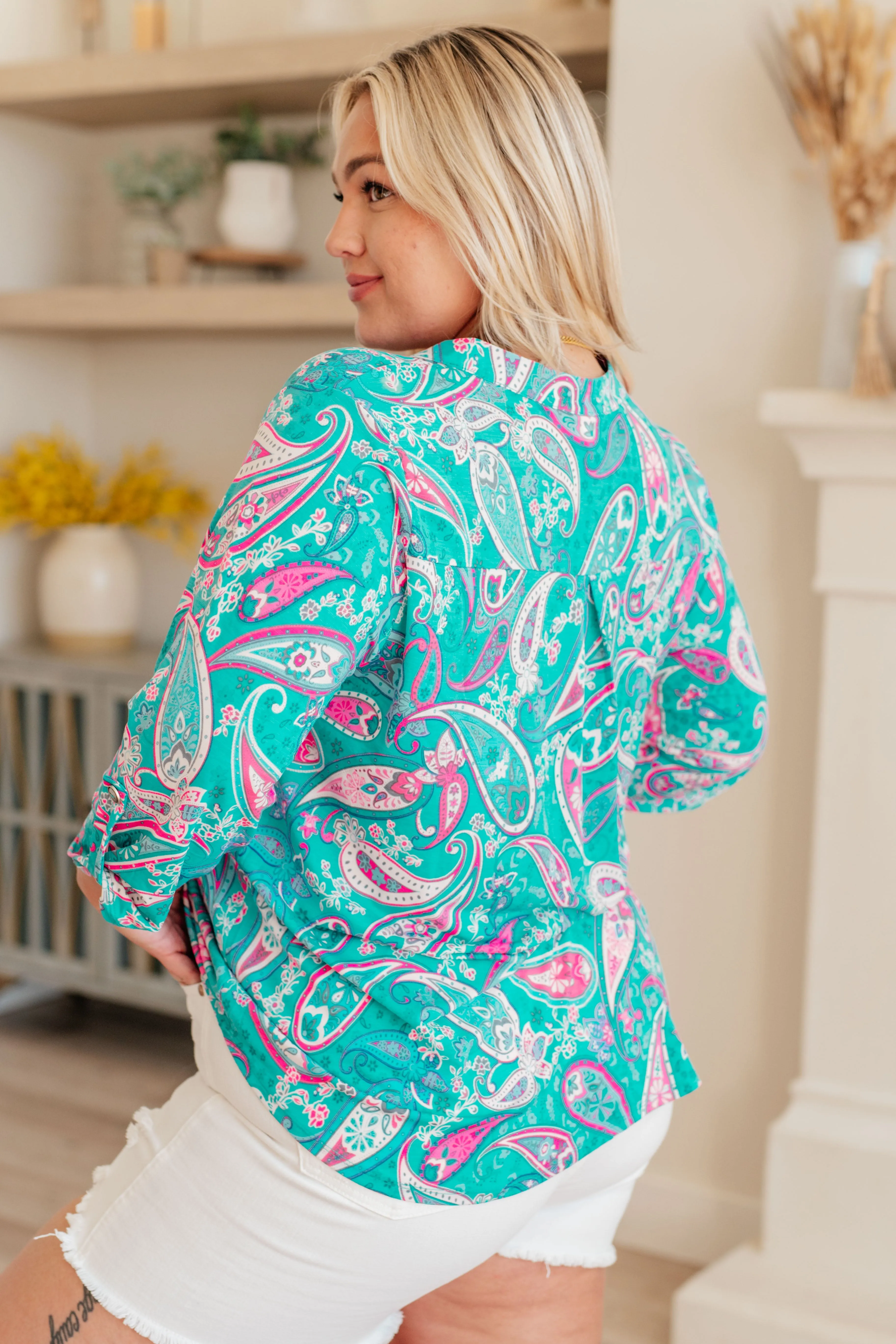 Lizzy Top in Aqua and Pink Paisley sold by Charming Charlie product image thumbnail 5