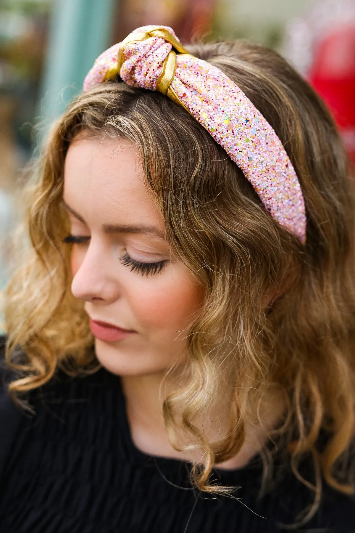 Pink & Gold Glitter Top Knot Headband sold by Charming Charlie product image thumbnail 5