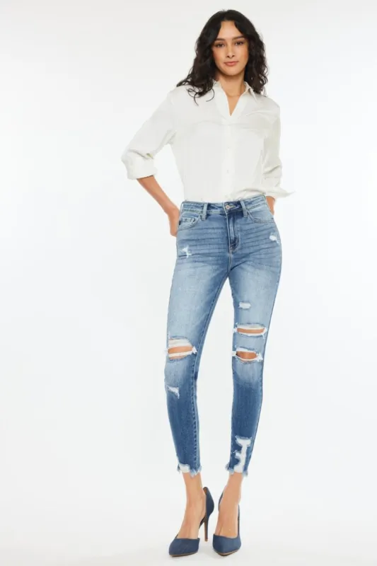 Kancan High Rise Frayed Ankle Skinny Jeans sold by Charming Charlie