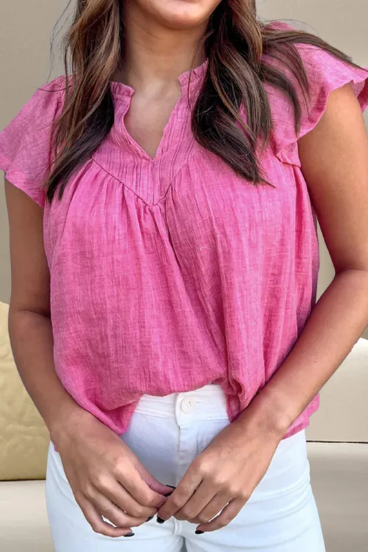 Ruffled Notched Cap Sleeve Blouse sold by Charming Charlie