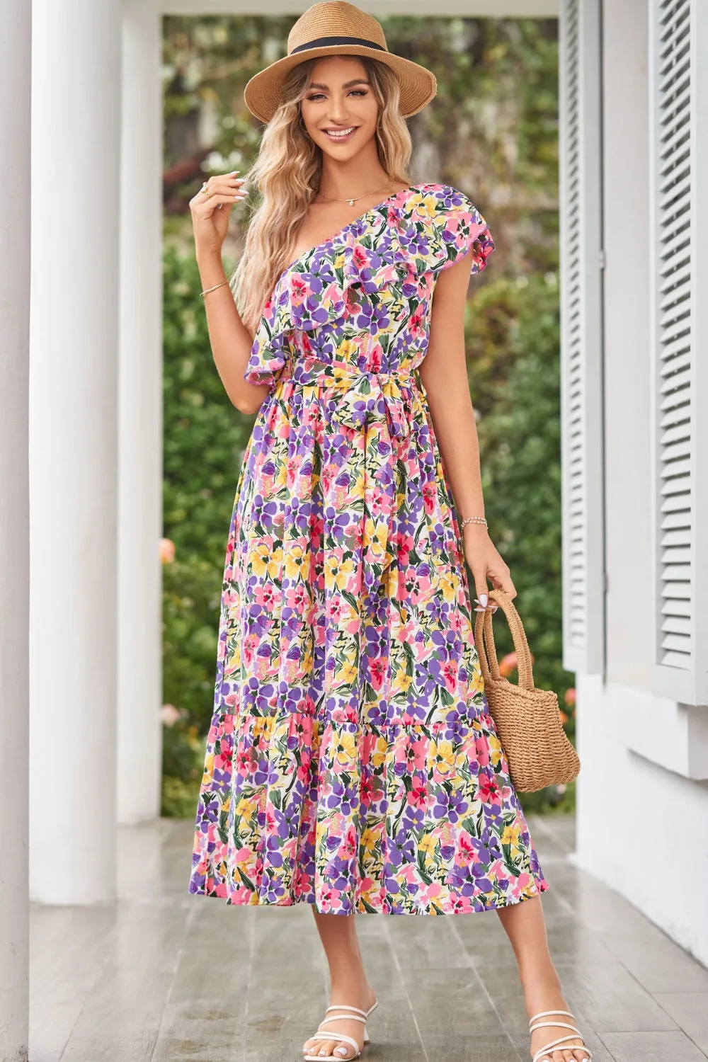 Ruffled Floral One Shoulder Dress sold by Charming Charlie product image thumbnail 4